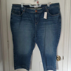 NEW Lane Bryant Distressed Signature Fit Petite Mid Rise Straight Crop Jeans